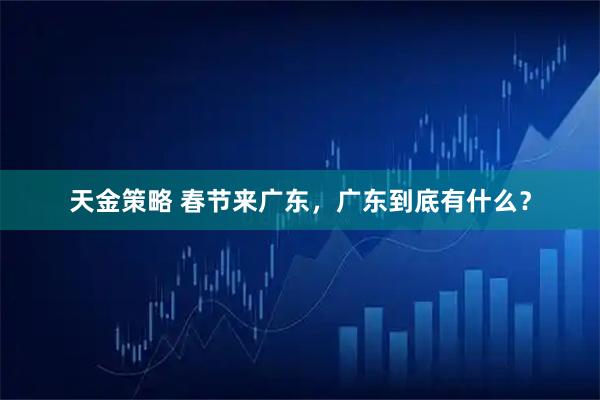天金策略 春节来广东，广东到底有什么？